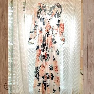 Floral, long sleeve, sheer dress